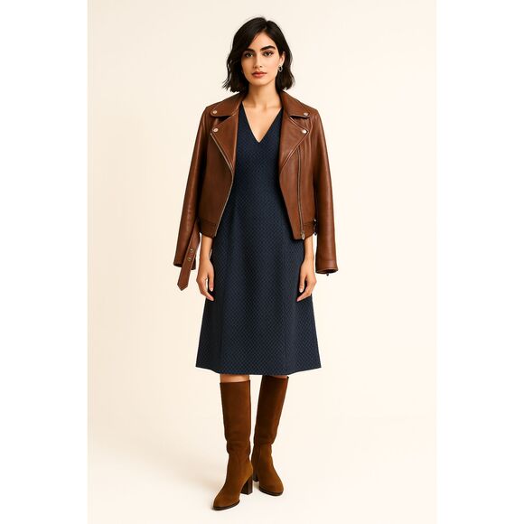 MAEVE x Antropologie | Textured Cap-Sleeve Fit-&-Flare Midi Dress Size 10 | EUC - Picture 1 of 13